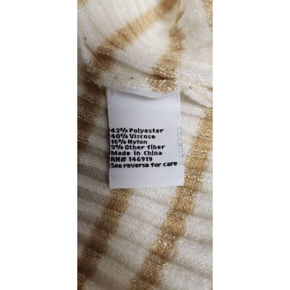 Nine West Womens Striped White/Gold Stretch Long Sleeve Sweater Size Large - Picture 6 of 6